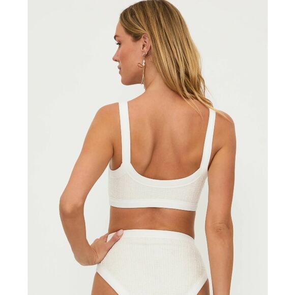 BEACH RIOT Bonnie Tweed Bikini Top in I Do White Size Medium New - Picture 2 of 8